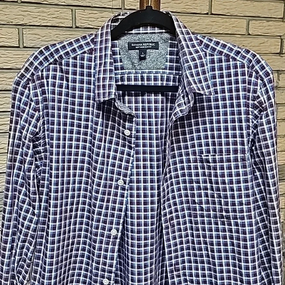 Banana Republic Mens Long Sleeve Shirt Sz L Soft Wash Slim Fit